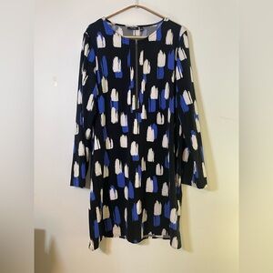 Apt. 9 Black Dress with Blue and White Pattern